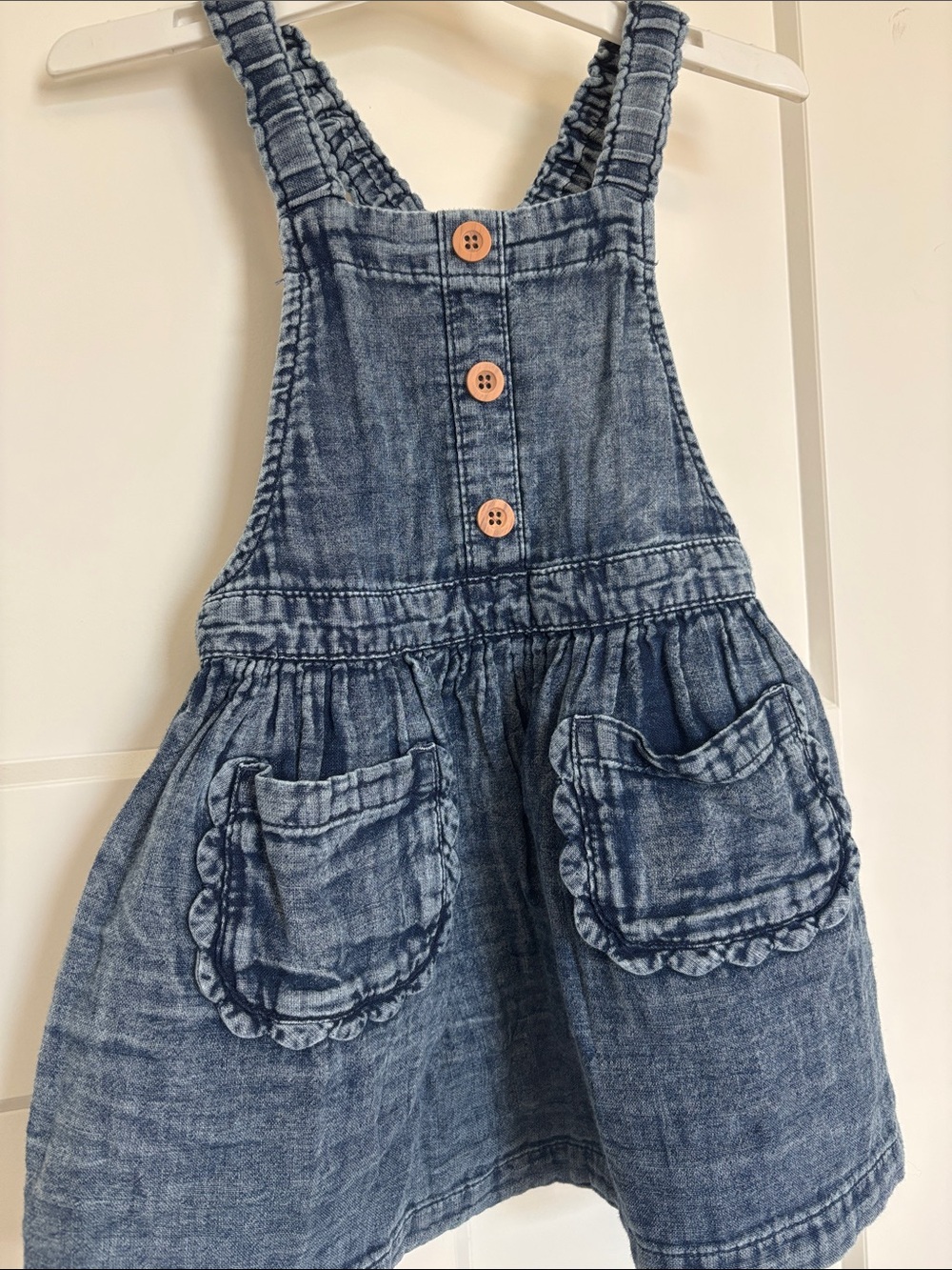 Cat & Jack Blue Denim-Effect Girls' Ruffled Pocket Overall Dress